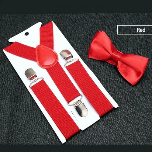 JZK Red Kids Bow Tie And Braces Set For Boys Under 135cm Adjustable Clip-on Y-shape Suspenders With Bowtie For Little Children Boys Girls For Wedding Party Fancy Dress