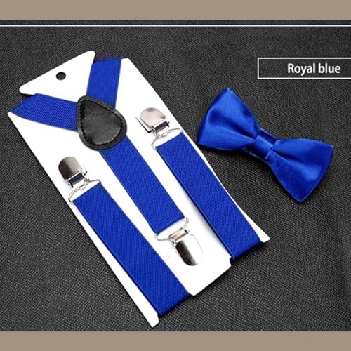 JZK Royal Blue Kids Bow Tie And Braces Set For Boys Under 135cm Adjustable Clip-on Y-shape Suspenders With Bowtie For Little Children Boys Girls For Wedding Party Fancy Dress