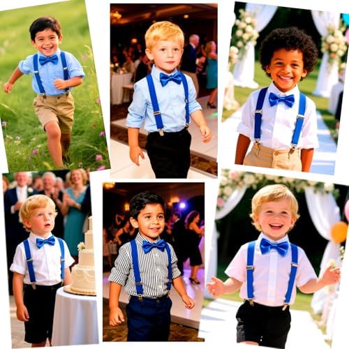 JZK Royal Blue Kids Bow Tie And Braces Set For Boys Under 135cm Adjustable Clip-on Y-shape Suspenders With Bowtie For Little Children Boys Girls For Wedding Party Fancy Dress
