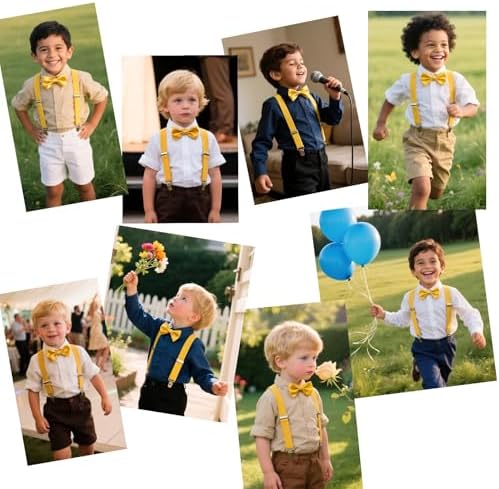 JZK Yellow Kids Bow Tie And Braces Set For Boys Under 135cm Adjustable Clip-on Y-shape Suspenders With Bowtie For Little Children Boys Girls For Wedding Party Fancy Dress