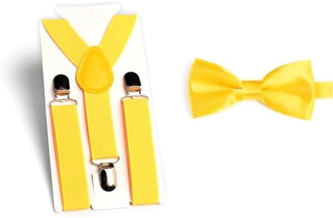 JZK Yellow Kids Bow Tie And Braces Set For Boys Under 135cm Adjustable Clip-on Y-shape Suspenders With Bowtie For Little Children Boys Girls For Wedding Party Fancy Dress