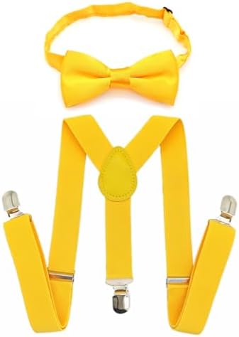JZK Yellow kids bow tie and braces set for boys under 135cm adjustable clip-on Y-shape suspenders with bowtie for little children boys girls for wedding party fancy dress