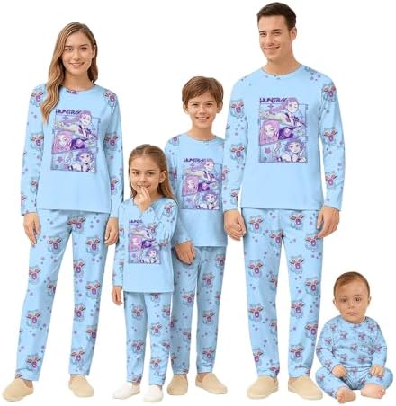 K-KPop D-Demon H-Hunters Family Matching Pajamas Sets Anime Cartoon 2 Pieces H-Huntrix H-Huntr/X Cute Printed Party Holiday Matching Long Sleeve Pjs for Fans Men Women Kids Couples