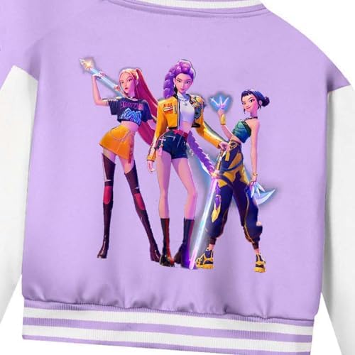 K-kpop D-Demon H-Hunters For Girls Boys Baseball Jacket Long Sleeve Oversized Sweatshirts With Pockets Anime Graphic Bomber Jacket Streetwear For School Students Hoodies Y2k Pullover Sweatshirt
