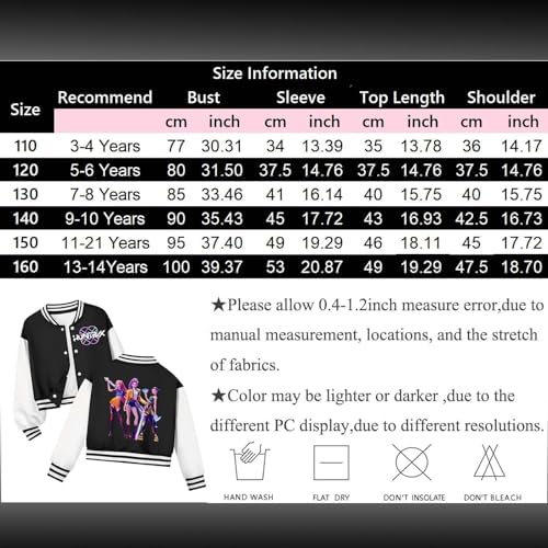 K-kpop D-Demon H-Hunters Girls Boys Baseball Jacket Cute Anime Film Character Prints Long Sleeve Oversized Sweatshirts With Pockets Anime Graphic Bomber Jacket Streetwear For Students Boys Girls