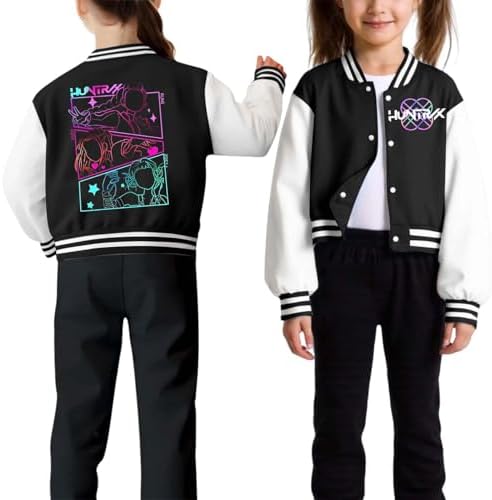 K-kpop D-Demon H-Hunters Girls Boys Baseball Jacket Cute Anime Film Character Prints Long Sleeve Oversized Sweatshirts With Pockets Anime Graphic Bomber Jacket Streetwear For Students Boys Girls