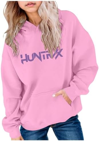 K-KPop D-Demon H-Hunters Hoodies Girls Vintage Y2k Pullover H-Huntrix H-Huntr/X Hip Hop Streetwear Y2K Oversized Fashion Long Sleeve Hooded Sweatshirt For Kids