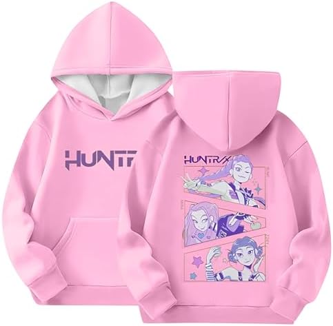 K-KPop D-Demon H-Hunters Hoodies Girls Vintage Y2k Pullover H-Huntrix H-Huntr/X Hip Hop Streetwear Y2K Oversized Fashion Long Sleeve Hooded Sweatshirt for Kids