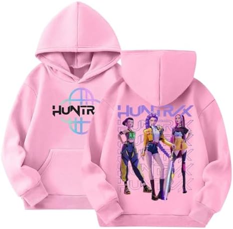 K-KPop D-Demon H-Hunters Hoodies Girls Vintage Y2k Pullover H-Huntrix H-Huntr/X Hip Hop Streetwear Y2K Oversized Fashion Long Sleeve Hooded Sweatshirt For Kids For Halloween Cosplay Dress Up (110-160)