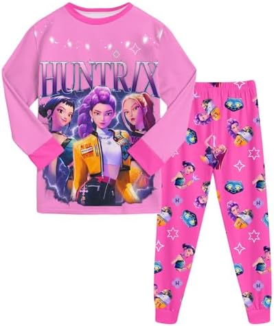K Pop D-Demon H-Hunters Pyjamas Girls Long Sleeve Pjs Set Music Party Pajamas Nighties Cartoon Sleepwear for Kids 2 Pieces K pop Kids Pyjamas Merch Clothes Long Sleeve Music Party Nighties