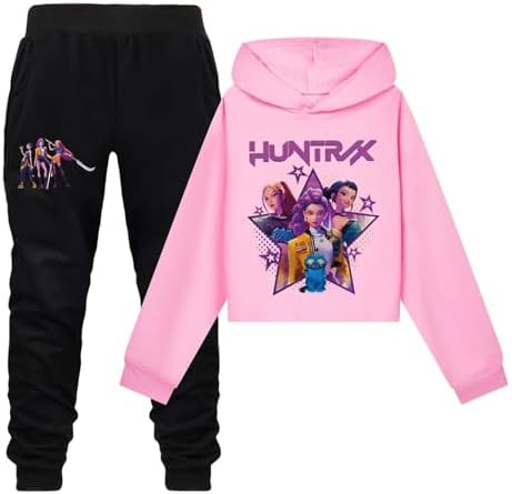 K-pop D-Demon H-Hunters Tracksuit for Boys Girls Kids H-Huntrix H-Huntr/X Anime Printed Suits Vintage Y2k Hoodies and Pants 2 Pieces Outfit Fantasy Animation Graphic Tracksuit Set Back to School