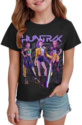 K Pop D-Demon Hunters T-Shirt Girls Kids Vintage Y2k Shirt K Pop Demon Hunters Merch Huntrix Huntr/X Hip Hop Streetwear Oversized Fashion Top Graphic T-Shirt For Kids Girls Boys