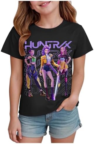 K pop D-Demon Hunters T-Shirt Girls Kids Vintage Y2k Shirt K Pop Demon Hunters Merch Huntrix Huntr/X Hip Hop Streetwear Oversized Fashion Top Graphic T-Shirt for Kids Girls Boys