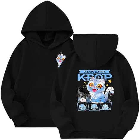 K Pop Demon Hunters Hoodies Boys Girls Vintage Y2k Pullover Huntrix Huntr/X Hip Hop Streetwear Oversized Fashion Long Sleeve Hooded Sweatshirt for Kids