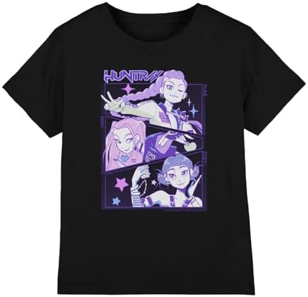 K-Pop Demon Hunters Unisex Kid's Anime Huntrix Huntr/X T Shirt Black