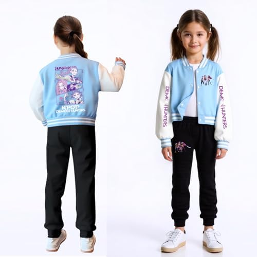 K Pop Demons H-Hunters Girls Boys Baseball Jacket Cute Anime Film Character Prints Long Sleeve Oversized Sweatshirts With Pockets Anime Graphic Bomber Jacket Streetwear For Students Boys Girls