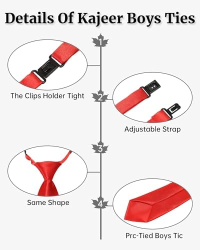 Kajeer Boys Girls Neckties Pre-tied Tie - Adjustable School Ties Satin Plain Coloured Formal Necktie For Kids Boys Girls Wedding School Uniform
