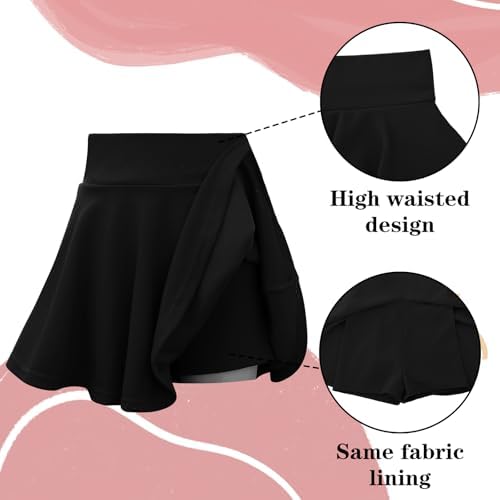 KAKU NANAU Skorts For Girls Black School Skirt 9-14 Years Ruffle Pleated High Waisted Stretch Plain Skirt With Built-in Shorts Summer Clothes Red White Pink