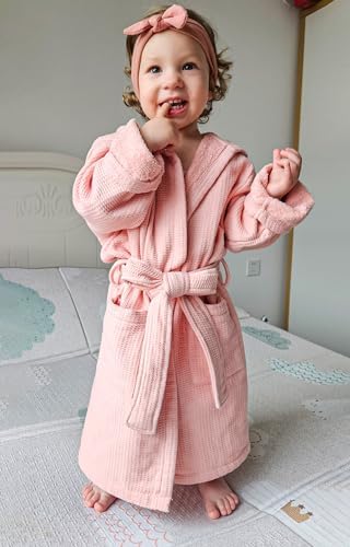 KAKU NANU Bathrobe Kids 100% Cotton 2-10 Years Boys Girls 5 Colours Kids Towelling Robe Towel Dressing Gown 2 Pockets Hood With Cute Bear Ears