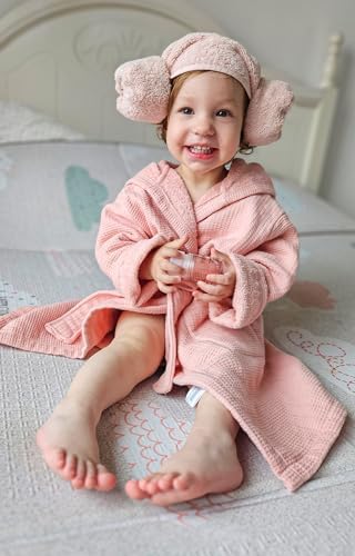 KAKU NANU Bathrobe Kids 100% Cotton 2-10 Years Boys Girls 5 Colours Kids Towelling Robe Towel Dressing Gown 2 Pockets Hood With Cute Bear Ears