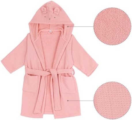 KAKU NANU Bathrobe Kids 100% Cotton 2-10 Years Boys Girls 5 Colours Kids Towelling Robe Towel Dressing Gown 2 Pockets Hood With Cute Bear Ears