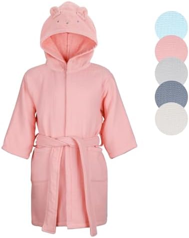 KAKU NANU Bathrobe Kids 100% Cotton 2-10 Years Boys Girls 5 Colours Kids Towelling Robe Towel Dressing Gown 2 Pockets Hood With Cute Bear Ears
