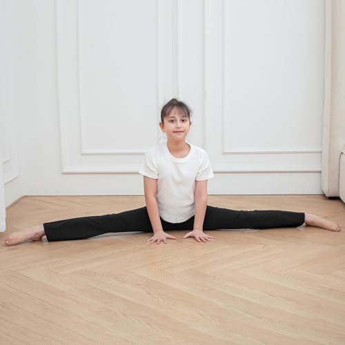 KAKU NANU Girls Flared Leggings 2 Pcs 5-14 Years High Waisted Black Grey School Trousers Yoga Pants Sports Dance Joggers Leggings