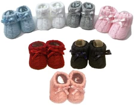 KAM LABELZ Newborn Baby Boys Girls 1 Pair Cute Acrylic Knitted Booties Soft Cable Knit With Ribbon Bow 0-3 Months One Size