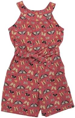 KAREE Girls' Cotton Playsuit Eco-Friendly Summer Outfit With Side Pockets & Wooden Button Adventure-Ready Kids Clothing (Red Age 6-7)
