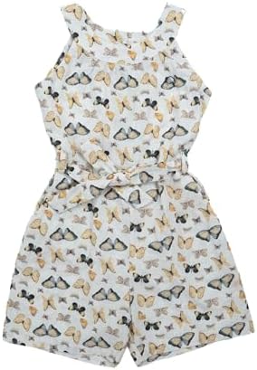 KAREE Girls' Cotton Playsuit Eco-Friendly Summer Outfit With Side Pockets & Wooden Button Adventure-Ready Kids Clothing (White Age 2-3)