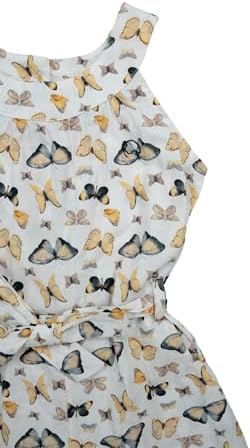 KAREE Girls' Cotton Playsuit Eco-Friendly Summer Outfit With Side Pockets & Wooden Button Adventure-Ready Kids Clothing (White Age 2-3)