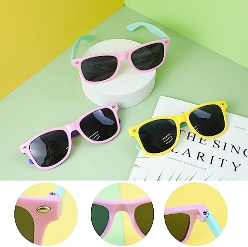 Karjiaja 3 Pairs Kids Polarized Sunglasses Children's Flexible Toddler Sunglasses With UV Protection Color Frame For Boys & Girls Age 3-10