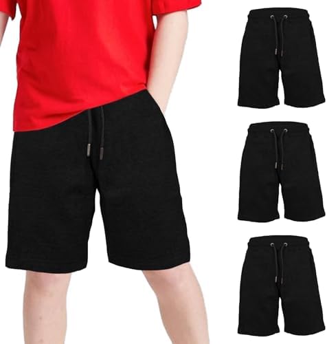Keanu 3 Pack Boys Regular Fit Fleece Shorts With Zip Pockets Elastic Waistband And Drawstring – Sizes 5-14 Years - Black And Dark Assorted Colours