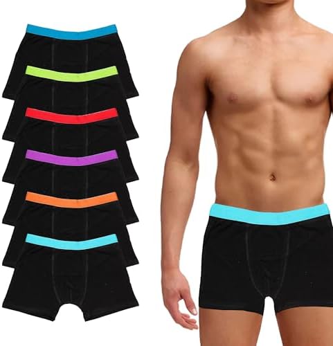 Keanu 6-Pack Boys Black & Assorted Boxer Shorts – Soft Cotton Blend with Elastic Neon Waistbands Solid & Striped Designs – Ages 5-6 7-8 9-10 11-12 13 Years