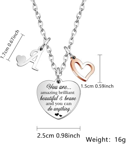 KENYG Necklace Gift For Boys Girls Heart Shape Pendant Necklaces With 26 Initial Letters Inspirational Necklace For Daughter Niece Sistes Best Friends On Christmas Birthday