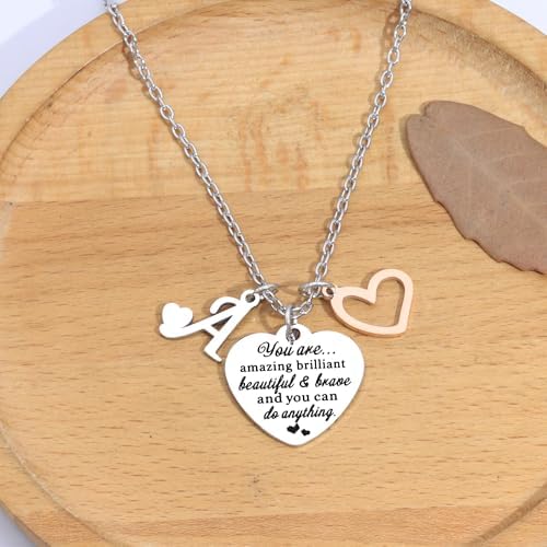KENYG Necklace Gift For Boys Girls Heart Shape Pendant Necklaces With 26 Initial Letters Inspirational Necklace For Daughter Niece Sistes Best Friends On Christmas Birthday