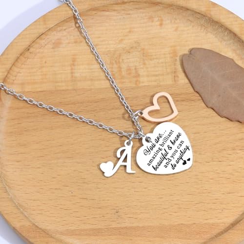 KENYG Necklace Gift For Boys Girls Heart Shape Pendant Necklaces With 26 Initial Letters Inspirational Necklace For Daughter Niece Sistes Best Friends On Christmas Birthday