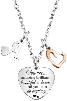 KENYG Necklace Gift for Boys Girls Heart Shape Pendant Necklaces With 26 Initial Letters Inspirational Necklace for Daughter Niece Sistes Best Friends on Christmas Birthday