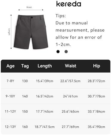 KEREDA Boys School Shorts Regular Fit Kids Cargo Shorts Cotton Summer Trousers With Pokets Elastic Waistband For Children 7-13 Years Black Grey