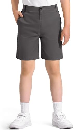 KEREDA Boys School Shorts Regular Fit Kids Cargo Shorts Cotton Summer Trousers With Pokets Elastic Waistband For Children 7-13 Years Black Grey