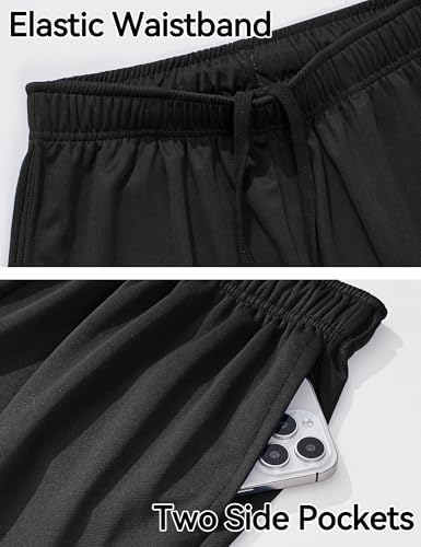 KEREDA Boys Shorts Breathable Kids Sports PE School Short Quick Dry Activewear With Pockets Drawstring For Children Football Cycling Running Training Gym 7-13 Years Black Navy