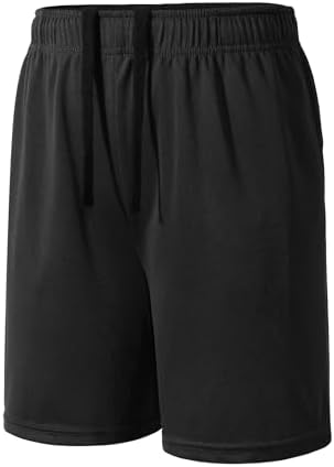 KEREDA Boys Shorts Breathable Kids Sports PE School Short Quick Dry Activewear with Pockets Drawstring for Children Football Cycling Running Training Gym 7-13 Years Black Navy