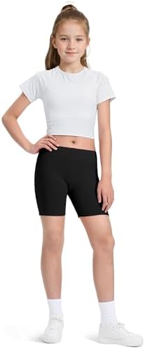 KEREDA Girls Black Cycling Shorts Cotton PE Dance Short Breathable Safety Under Dress Shorts For Children Kids Summer Sports Gym 5-14 Years 3 Pack