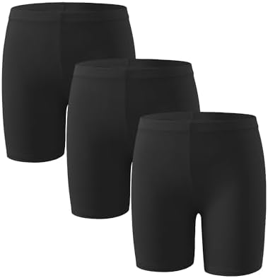 KEREDA Girls Black Cycling Shorts Kids Under Dress Children PE Short Cotton Gym Sports Dance 3 Pack 5-12 Years