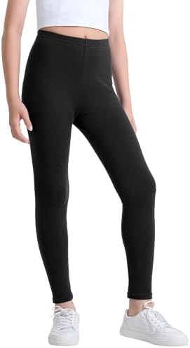 KEREDA Girls Black Leggings Kids Full Length Plain Cotton Stretchy Pants 5-13 Years 3 Packs