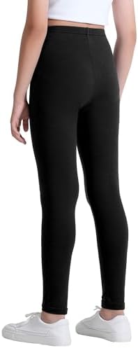 KEREDA Girls Black Leggings Kids Full Length Plain Cotton Stretchy Pants 5-13 Years 3 Packs