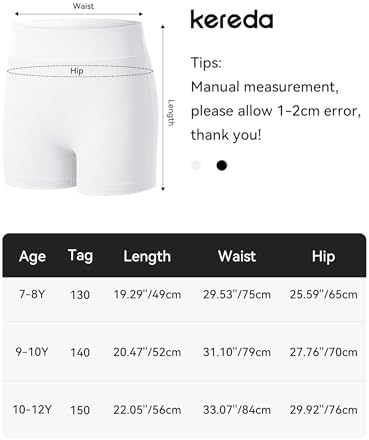 KEREDA Girls Cycling Shorts Stretchy Dance PE Short Breathable Under Dress For Kids School Athletic Gymnastics Yoga Bike Riding Black White5-12 Years