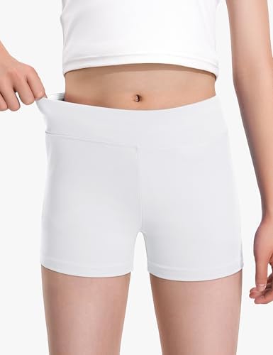 KEREDA Girls Cycling Shorts Stretchy Dance PE Short Breathable Under Dress For Kids School Athletic Gymnastics Yoga Bike Riding Black White5-12 Years