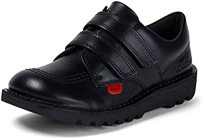Kickers Unisex Kids Kick Lo Vel Twin Strap Black Leather School Uniform Shoes Smart Everyday School Look Hook & Loop Fastening Cushioned for All-Day Wear