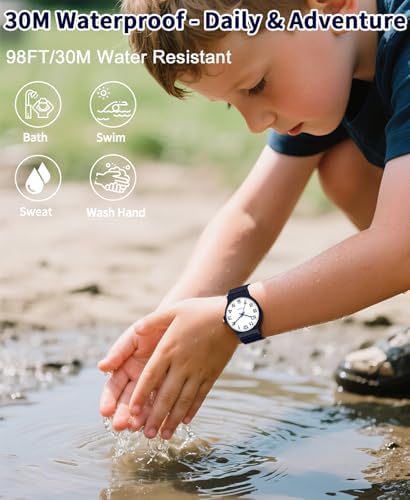Kids Analog Watch For Boys Girls 30M Waterproof Sports Watch With Thin Dial Soft Strap Easy To Read For Children Aged 5-15 Kids Birthday Gift